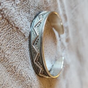 Navajo R.J. Scott Sterling Silver Native American Made Geometric Cuff Bracelet